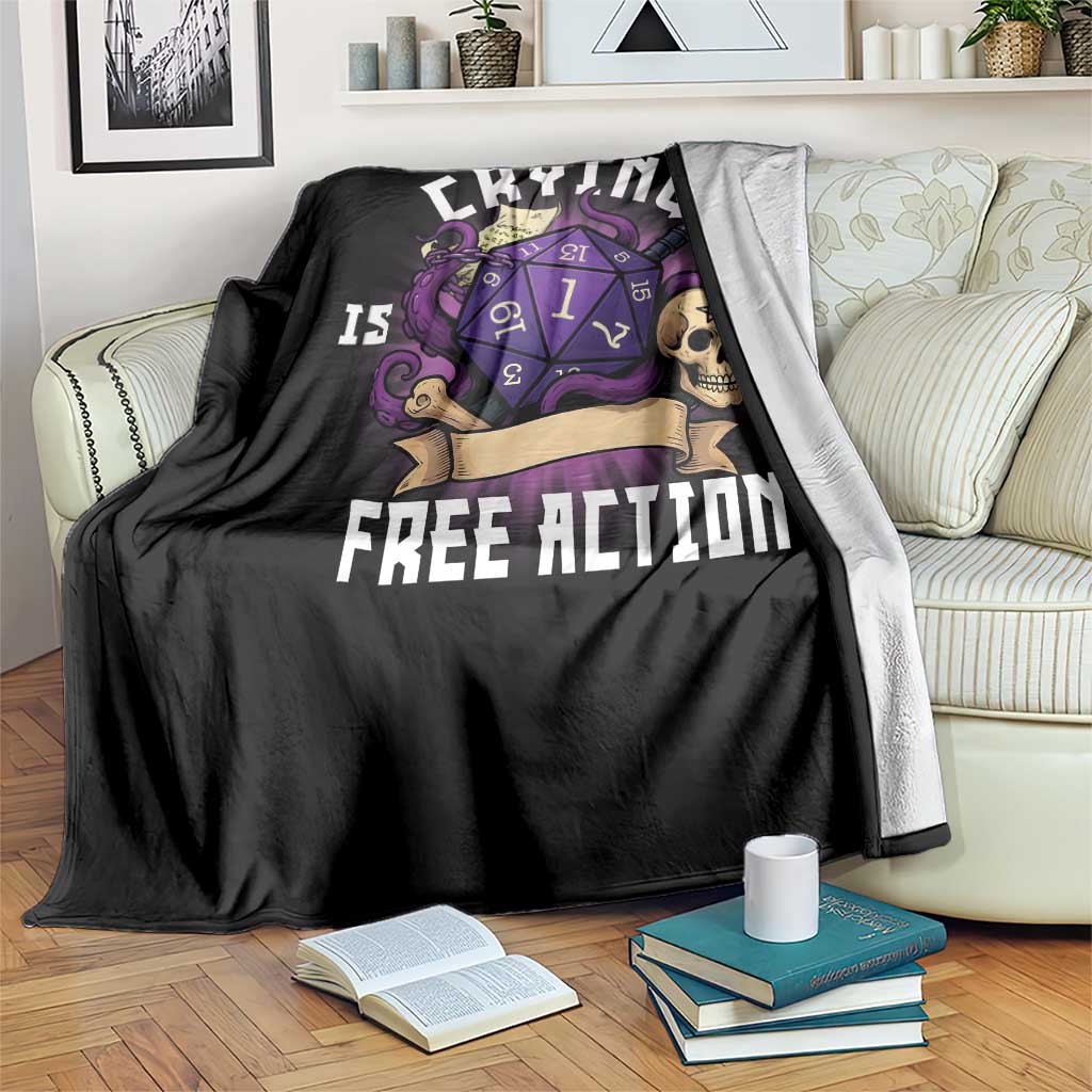 Funny RPG Gamer Crying Is A Free Action Throw Blanket Vintage D20 Side Quests Tabletop - Wonder Print Shop