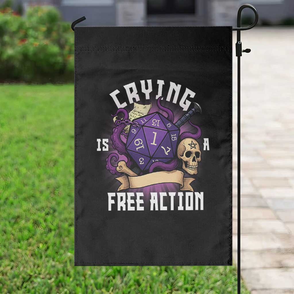 Funny RPG Gamer Crying Is A Free Action Garden Flag Vintage D20 Side Quests Tabletop - Wonder Print Shop