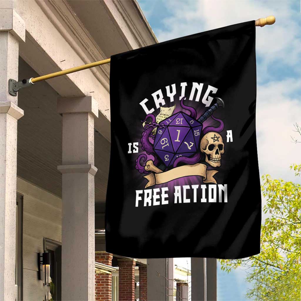 Funny RPG Gamer Crying Is A Free Action Garden Flag Vintage D20 Side Quests Tabletop - Wonder Print Shop