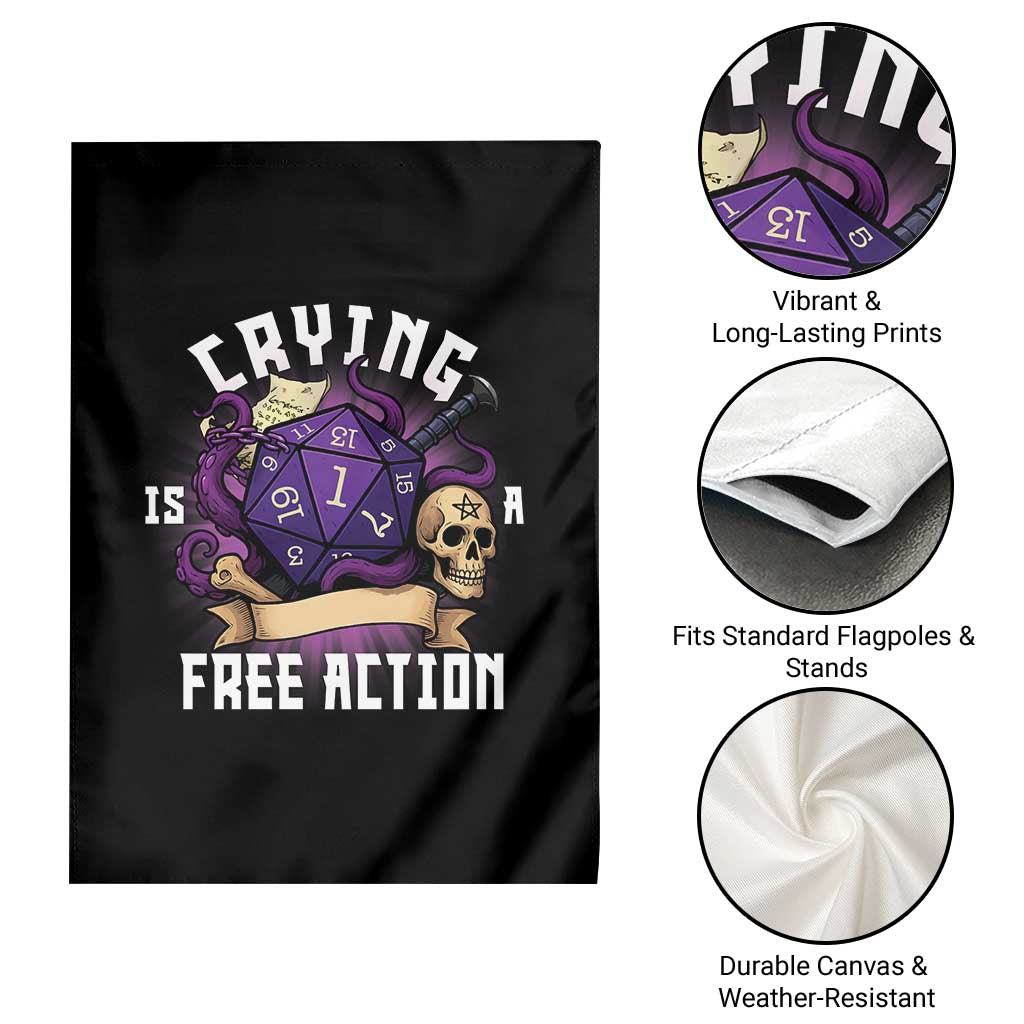 Funny RPG Gamer Crying Is A Free Action Garden Flag Vintage D20 Side Quests Tabletop - Wonder Print Shop
