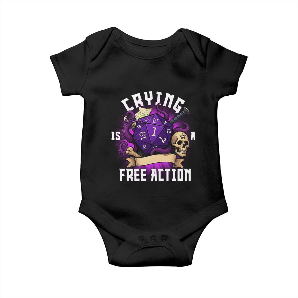 Funny RPG Gamer Crying Is A Free Action Baby Onesie Vintage D20 Side Quests Tabletop - Wonder Print Shop