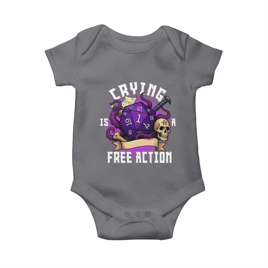 Funny RPG Gamer Crying Is A Free Action Baby Onesie Vintage D20 Side Quests Tabletop - Wonder Print Shop