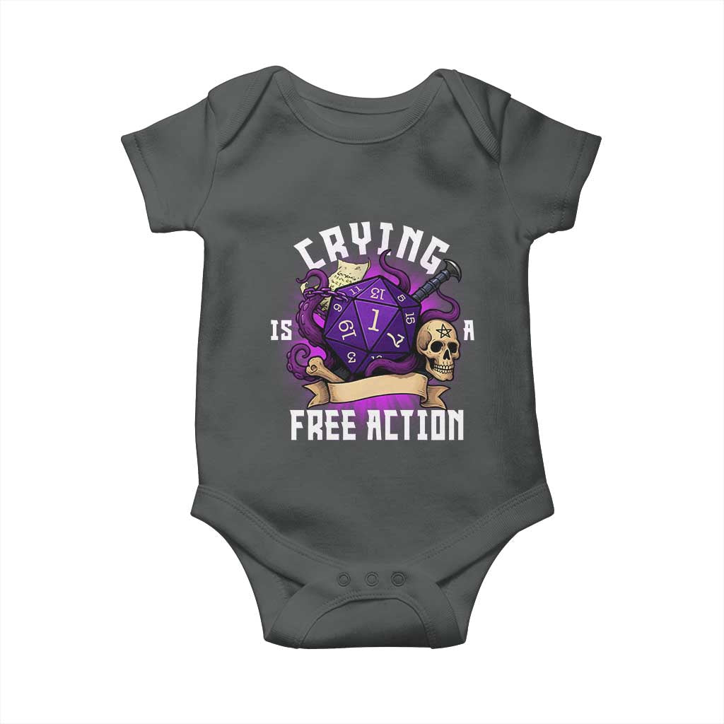 Funny RPG Gamer Crying Is A Free Action Baby Onesie Vintage D20 Side Quests Tabletop - Wonder Print Shop