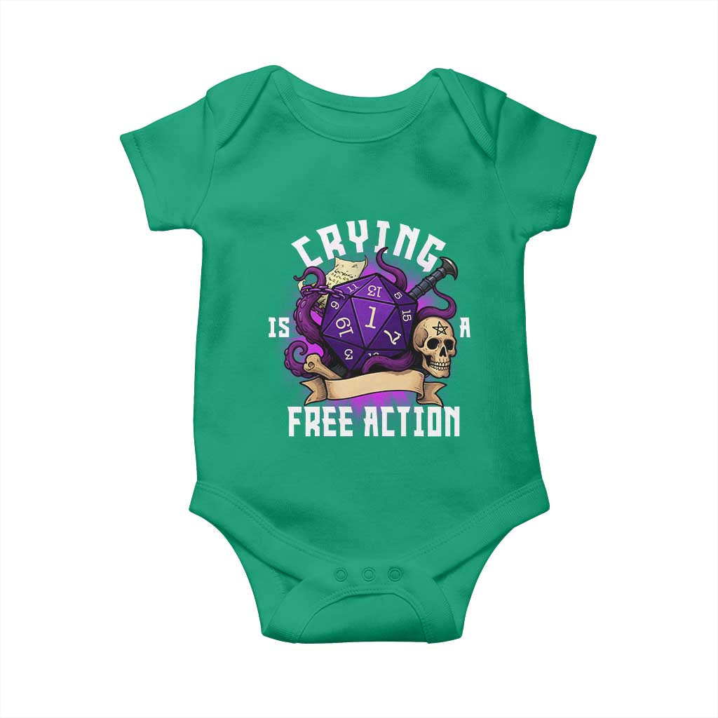 Funny RPG Gamer Crying Is A Free Action Baby Onesie Vintage D20 Side Quests Tabletop - Wonder Print Shop