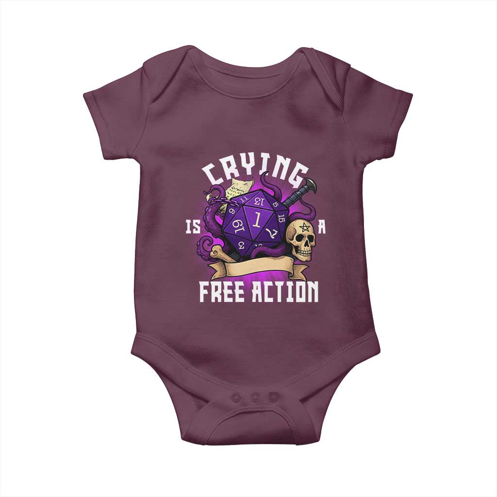Funny RPG Gamer Crying Is A Free Action Baby Onesie Vintage D20 Side Quests Tabletop - Wonder Print Shop