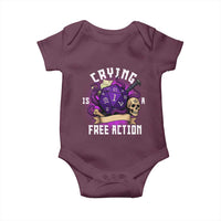 Funny RPG Gamer Crying Is A Free Action Baby Onesie Vintage D20 Side Quests Tabletop - Wonder Print Shop