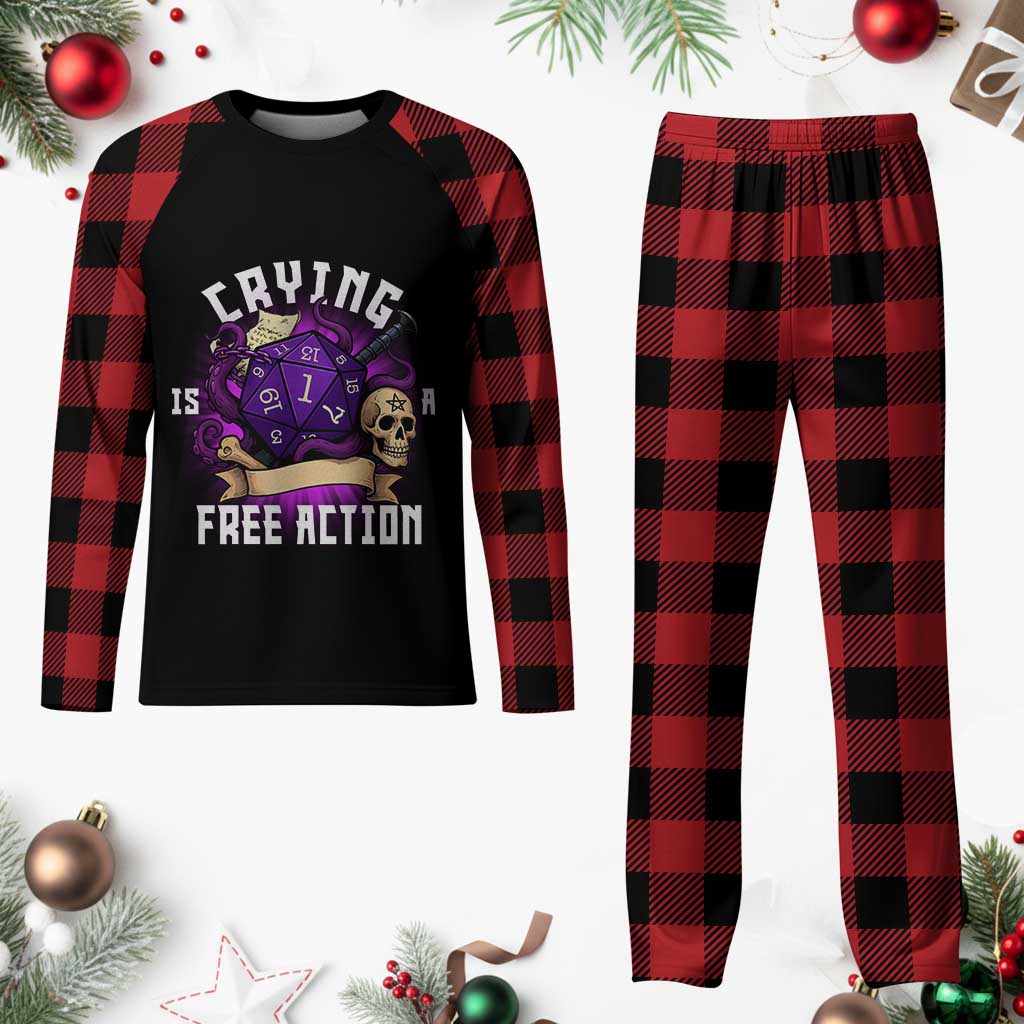 Funny RPG Gamer Crying Is A Free Action Plaid Pajama Set Vintage D20 Side Quests Tabletop - Wonder Print Shop