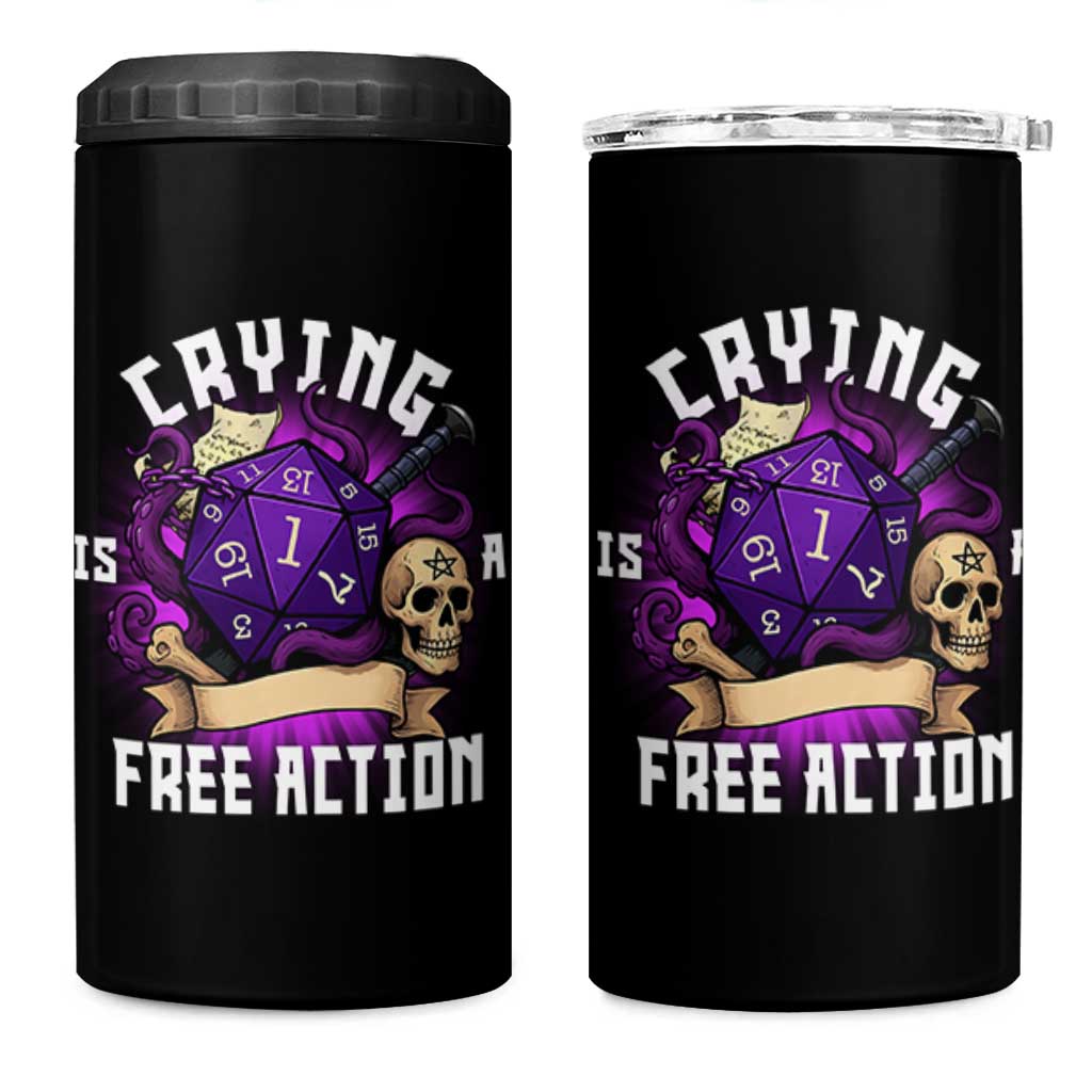 Funny RPG Gamer Crying Is A Free Action 4 in 1 Can Cooler Tumbler Vintage D20 Side Quests Tabletop - Wonder Print Shop