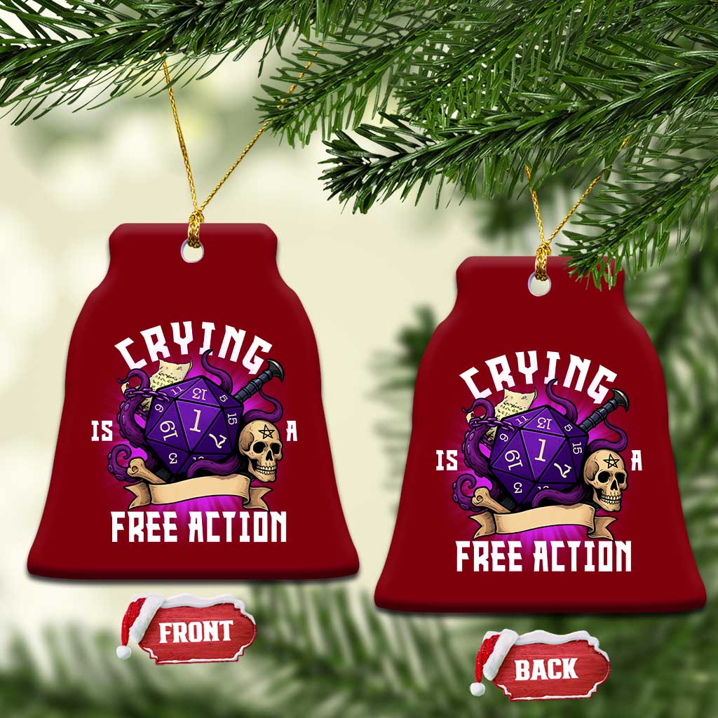 Funny RPG Gamer Crying Is A Free Action Ceramic Ornament Vintage D20 Side Quests Tabletop - Wonder Print Shop