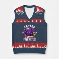 Funny RPG Gamer Crying Is A Free Action V-Neck Knit Sweater Vest Vintage D20 Side Quests Tabletop - Wonder Print Shop