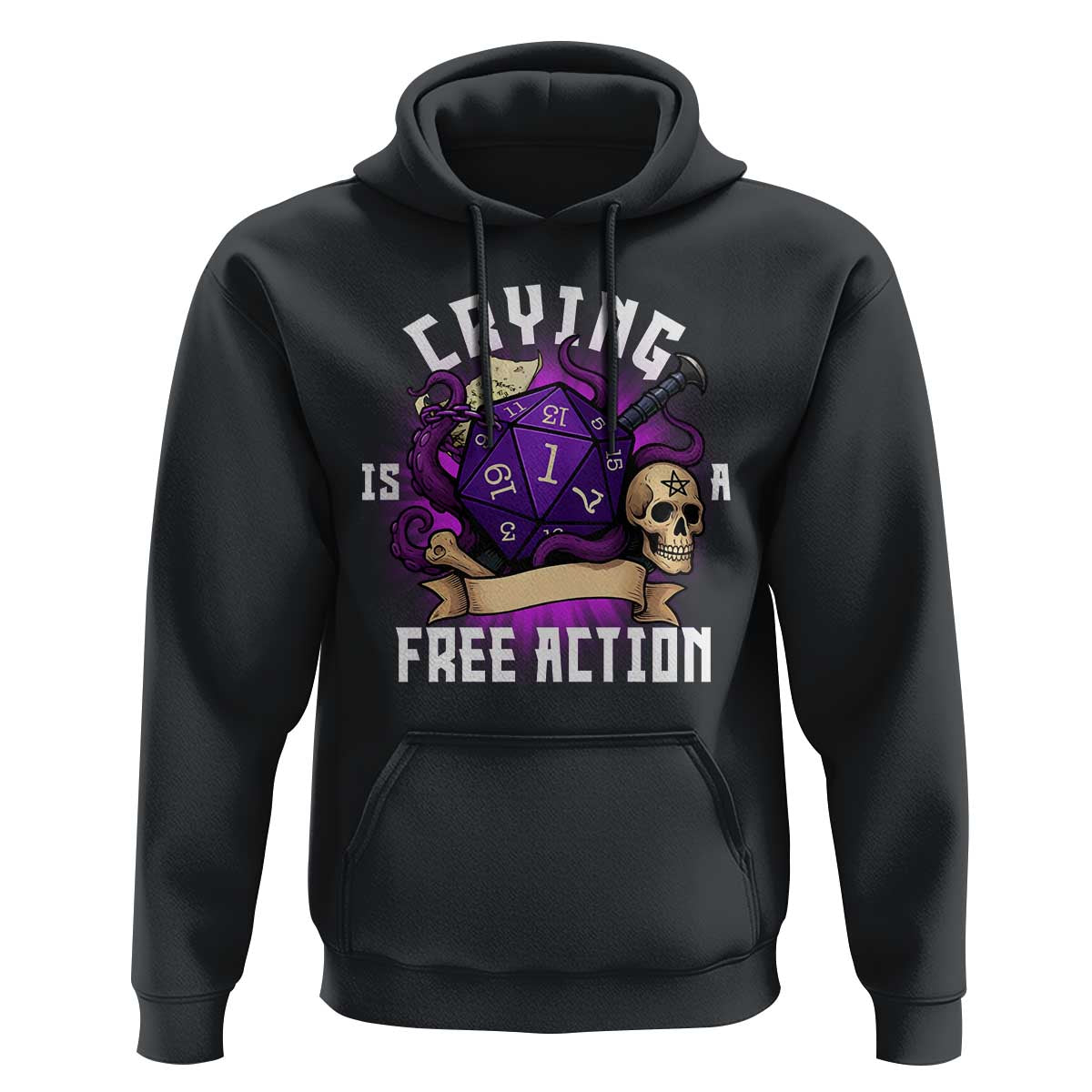 Funny RPG Gamer Crying Is A Free Action Hoodie Vintage D20 Side Quests Tabletop - Wonder Print Shop