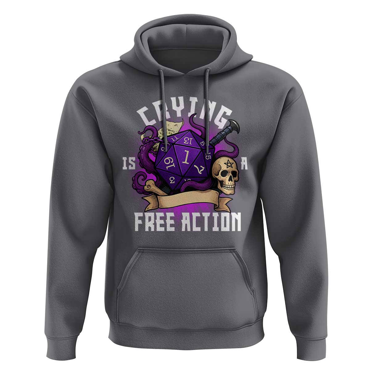 Funny RPG Gamer Crying Is A Free Action Hoodie Vintage D20 Side Quests Tabletop - Wonder Print Shop