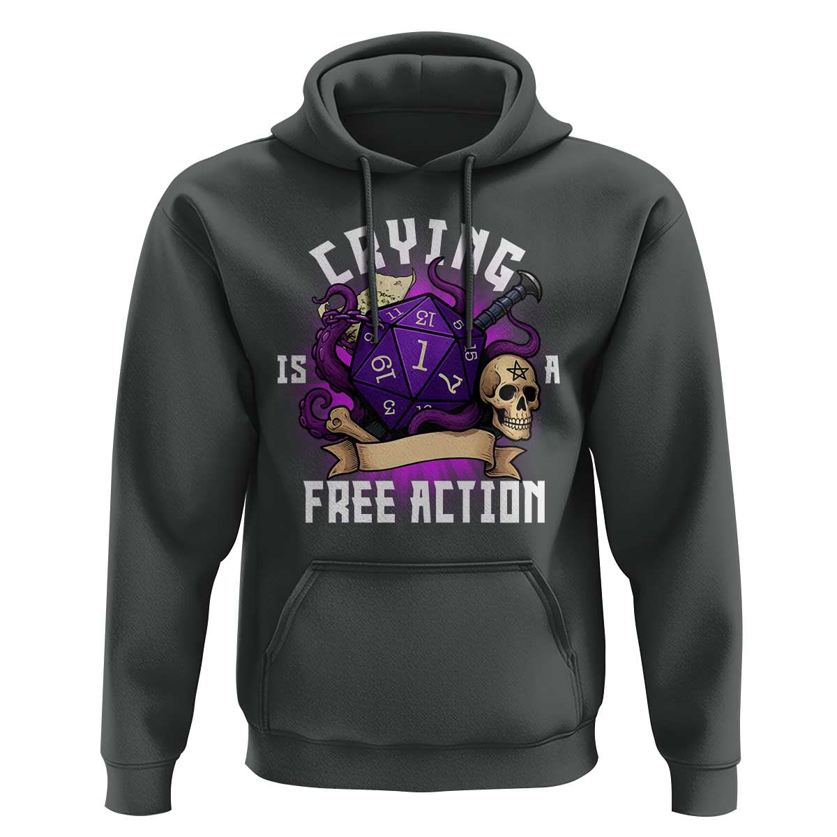 Funny RPG Gamer Crying Is A Free Action Hoodie Vintage D20 Side Quests Tabletop - Wonder Print Shop