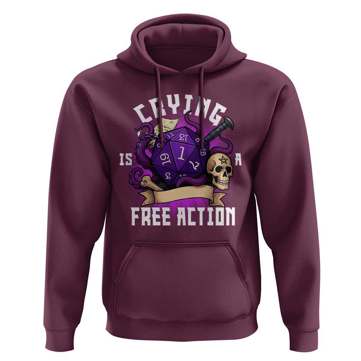 Funny RPG Gamer Crying Is A Free Action Hoodie Vintage D20 Side Quests Tabletop - Wonder Print Shop