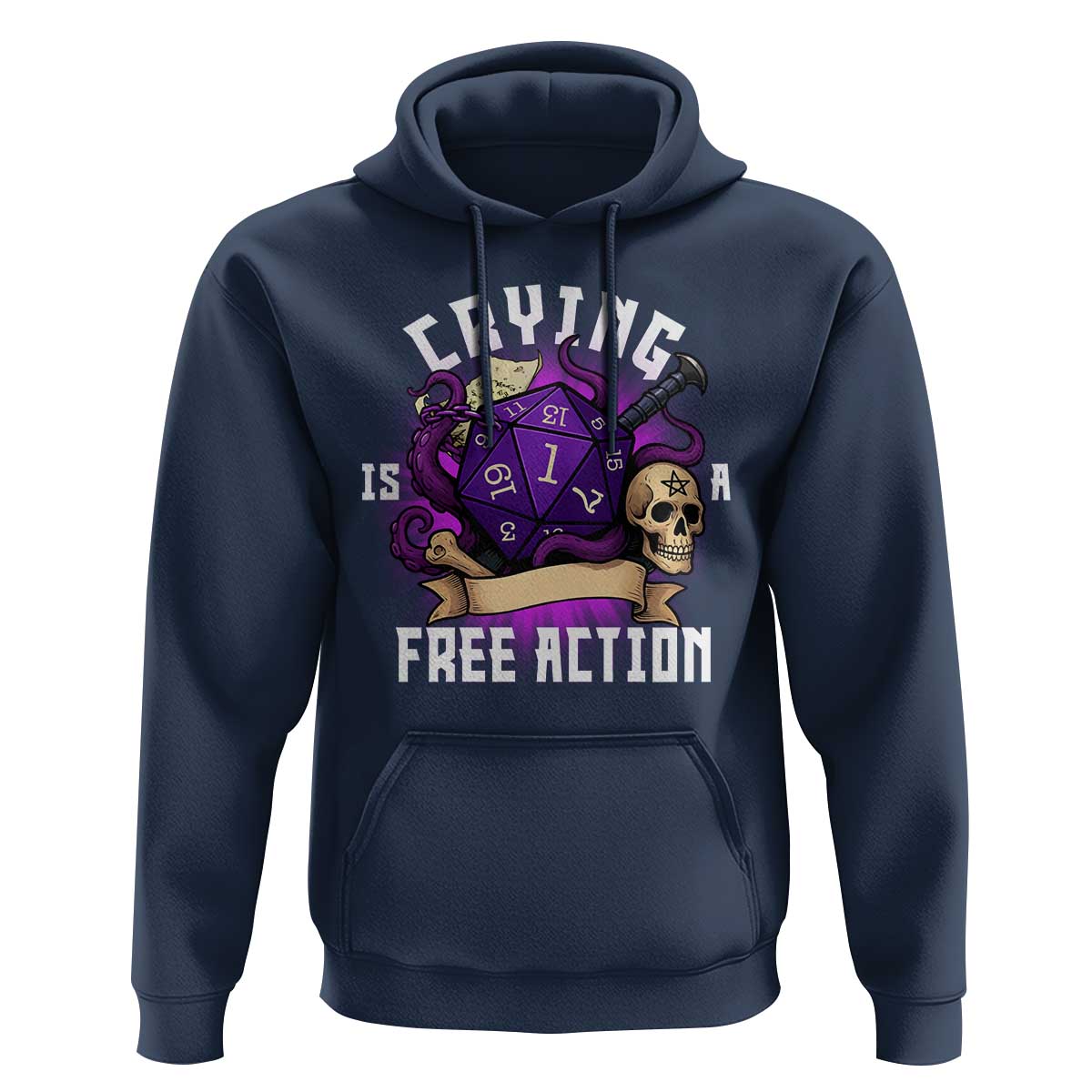 Funny RPG Gamer Crying Is A Free Action Hoodie Vintage D20 Side Quests Tabletop - Wonder Print Shop