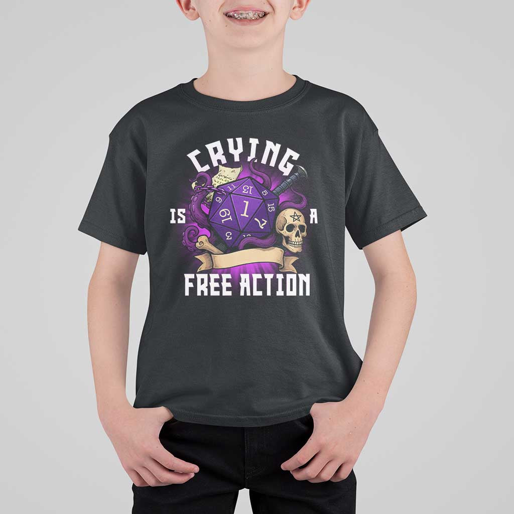 Funny RPG Gamer Crying Is A Free Action T Shirt For Kid Vintage D20 Side Quests Tabletop - Wonder Print Shop
