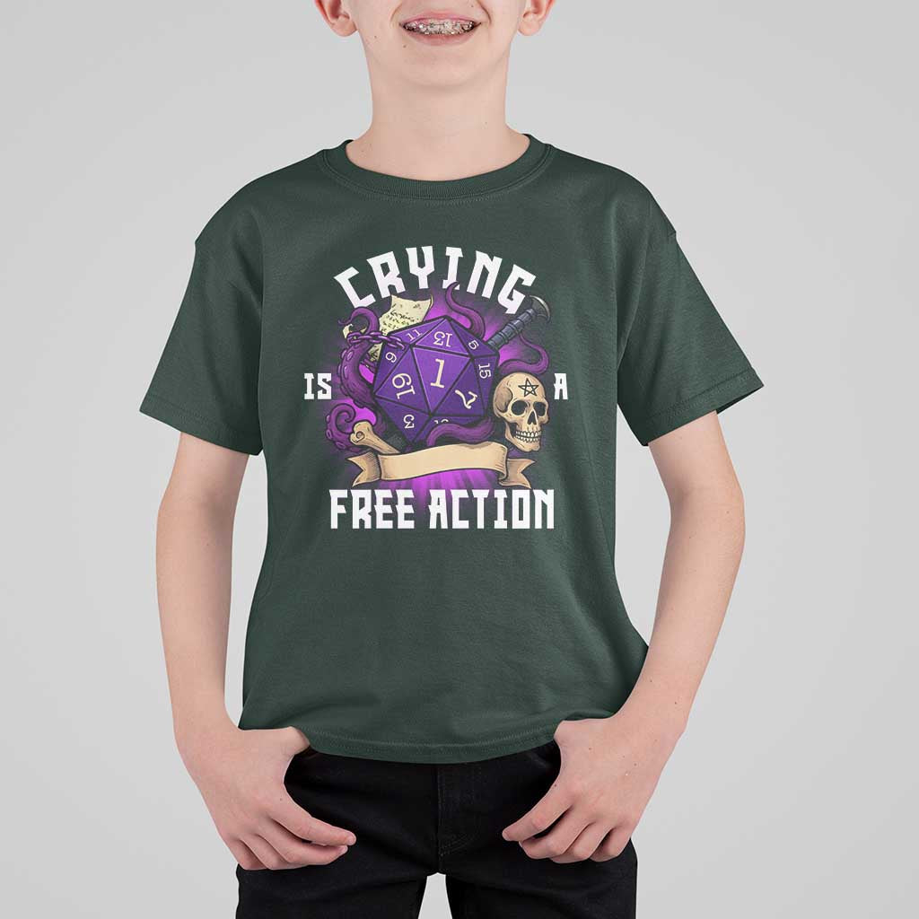 Funny RPG Gamer Crying Is A Free Action T Shirt For Kid Vintage D20 Side Quests Tabletop - Wonder Print Shop