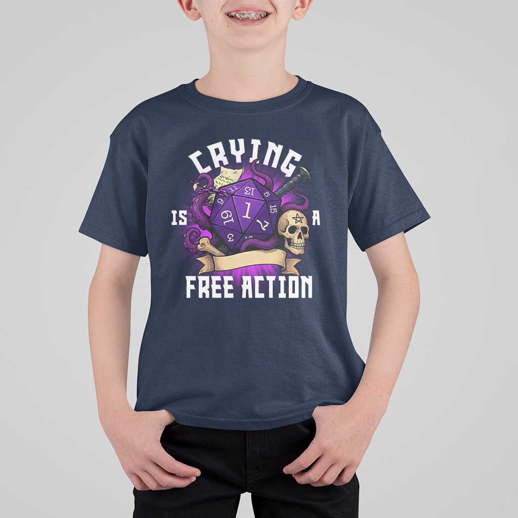 Funny RPG Gamer Crying Is A Free Action T Shirt For Kid Vintage D20 Side Quests Tabletop - Wonder Print Shop