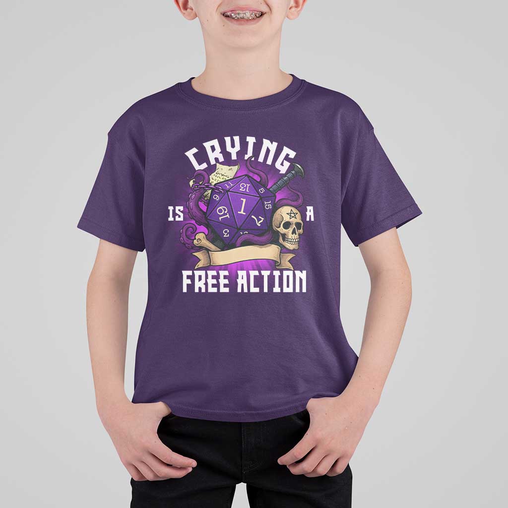 Funny RPG Gamer Crying Is A Free Action T Shirt For Kid Vintage D20 Side Quests Tabletop - Wonder Print Shop