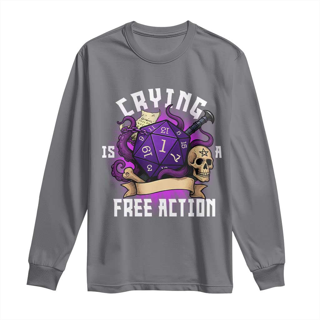 Funny RPG Gamer Crying Is A Free Action Long Sleeve Shirt Vintage D20 Side Quests Tabletop - Wonder Print Shop