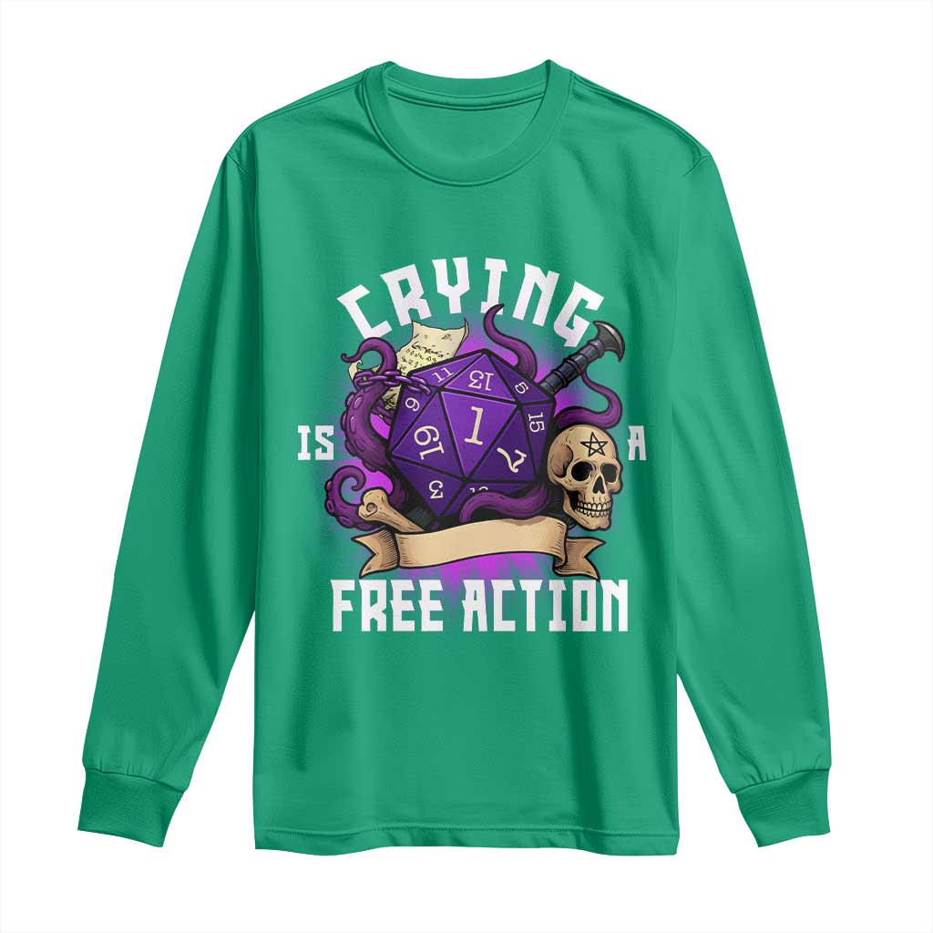 Funny RPG Gamer Crying Is A Free Action Long Sleeve Shirt Vintage D20 Side Quests Tabletop - Wonder Print Shop