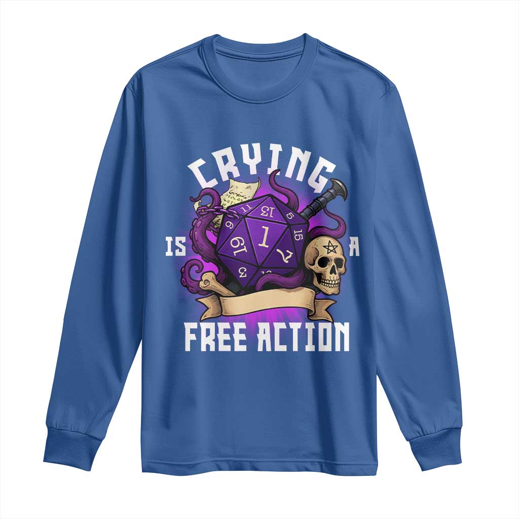Funny RPG Gamer Crying Is A Free Action Long Sleeve Shirt Vintage D20 Side Quests Tabletop - Wonder Print Shop