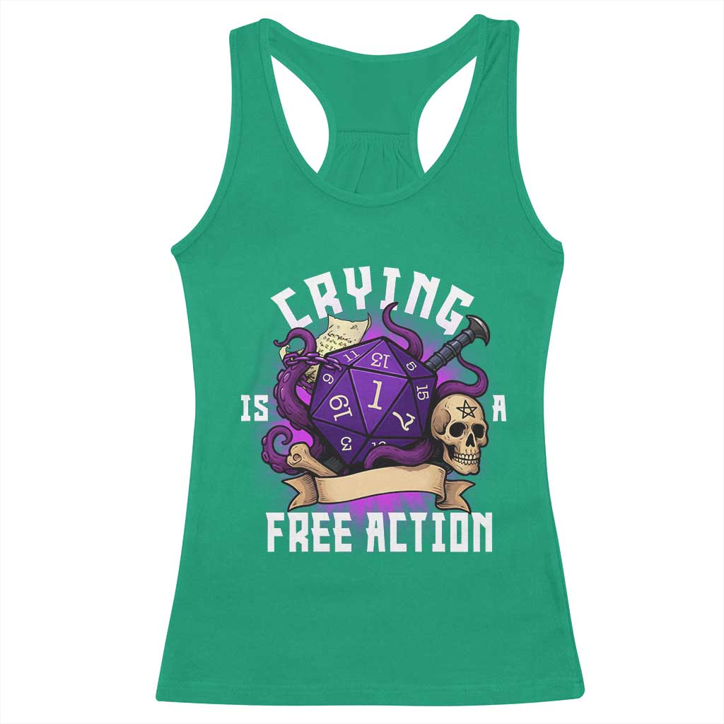 Funny RPG Gamer Crying Is A Free Action Racerback Tank Top Vintage D20 Side Quests Tabletop - Wonder Print Shop