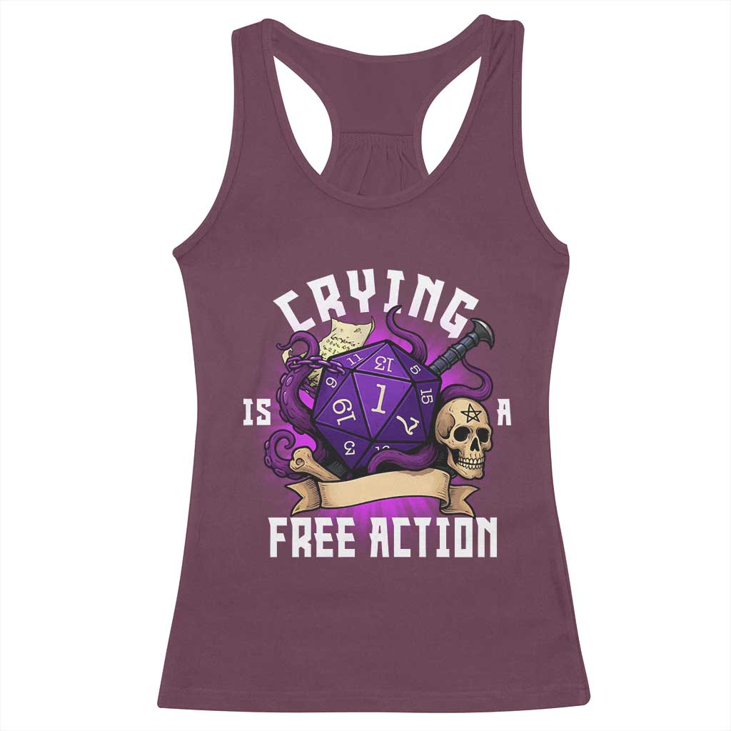 Funny RPG Gamer Crying Is A Free Action Racerback Tank Top Vintage D20 Side Quests Tabletop - Wonder Print Shop