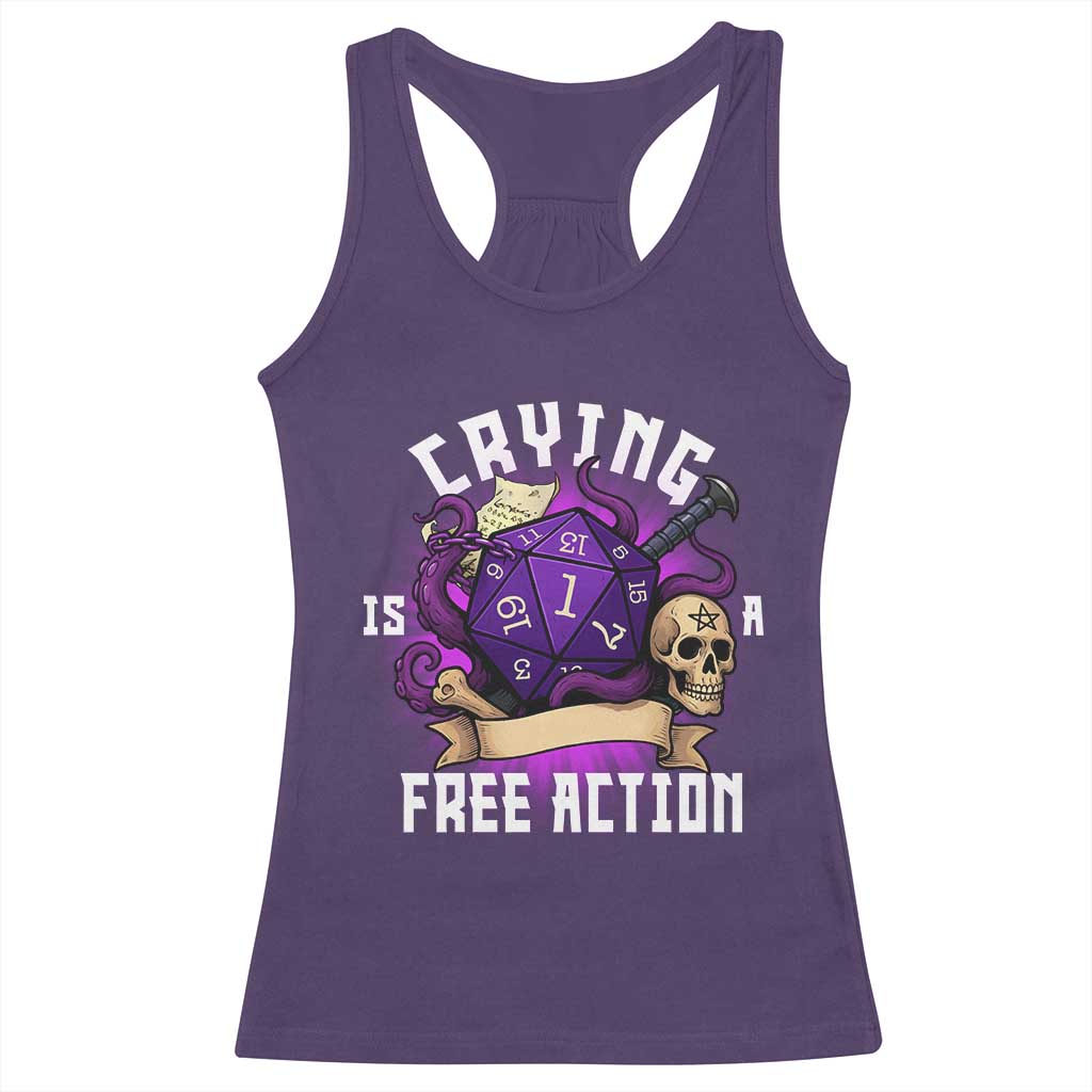Funny RPG Gamer Crying Is A Free Action Racerback Tank Top Vintage D20 Side Quests Tabletop - Wonder Print Shop