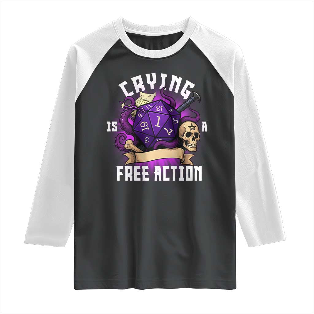Funny RPG Gamer Crying Is A Free Action Raglan Shirt Vintage D20 Side Quests Tabletop - Wonder Print Shop
