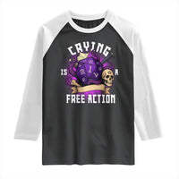 Funny RPG Gamer Crying Is A Free Action Raglan Shirt Vintage D20 Side Quests Tabletop - Wonder Print Shop