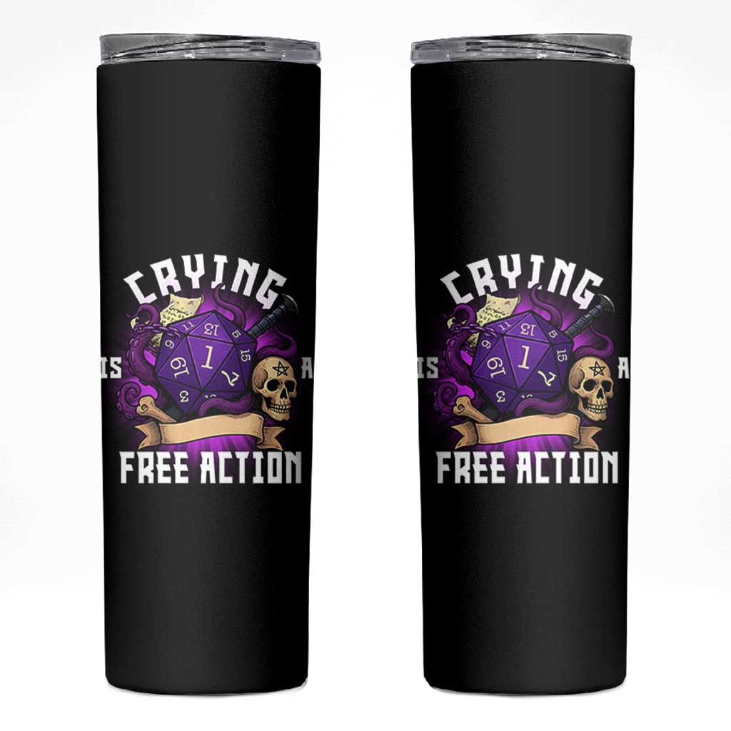 Funny RPG Gamer Crying Is A Free Action Skinny Tumbler Vintage D20 Side Quests Tabletop - Wonder Print Shop