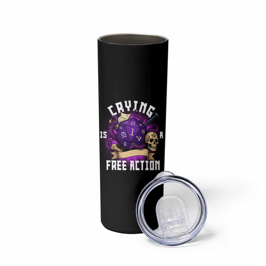 Funny RPG Gamer Crying Is A Free Action Skinny Tumbler Vintage D20 Side Quests Tabletop - Wonder Print Shop