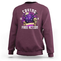 Funny RPG Gamer Crying Is A Free Action Sweatshirt Vintage D20 Side Quests Tabletop - Wonder Print Shop