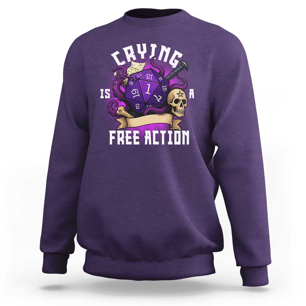 Funny RPG Gamer Crying Is A Free Action Sweatshirt Vintage D20 Side Quests Tabletop - Wonder Print Shop