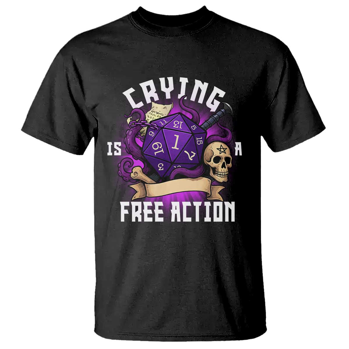 Funny RPG Gamer Crying Is A Free Action T Shirt Vintage D20 Side Quests Tabletop - Wonder Print Shop