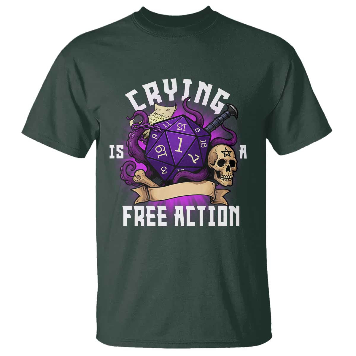 Funny RPG Gamer Crying Is A Free Action T Shirt Vintage D20 Side Quests Tabletop - Wonder Print Shop
