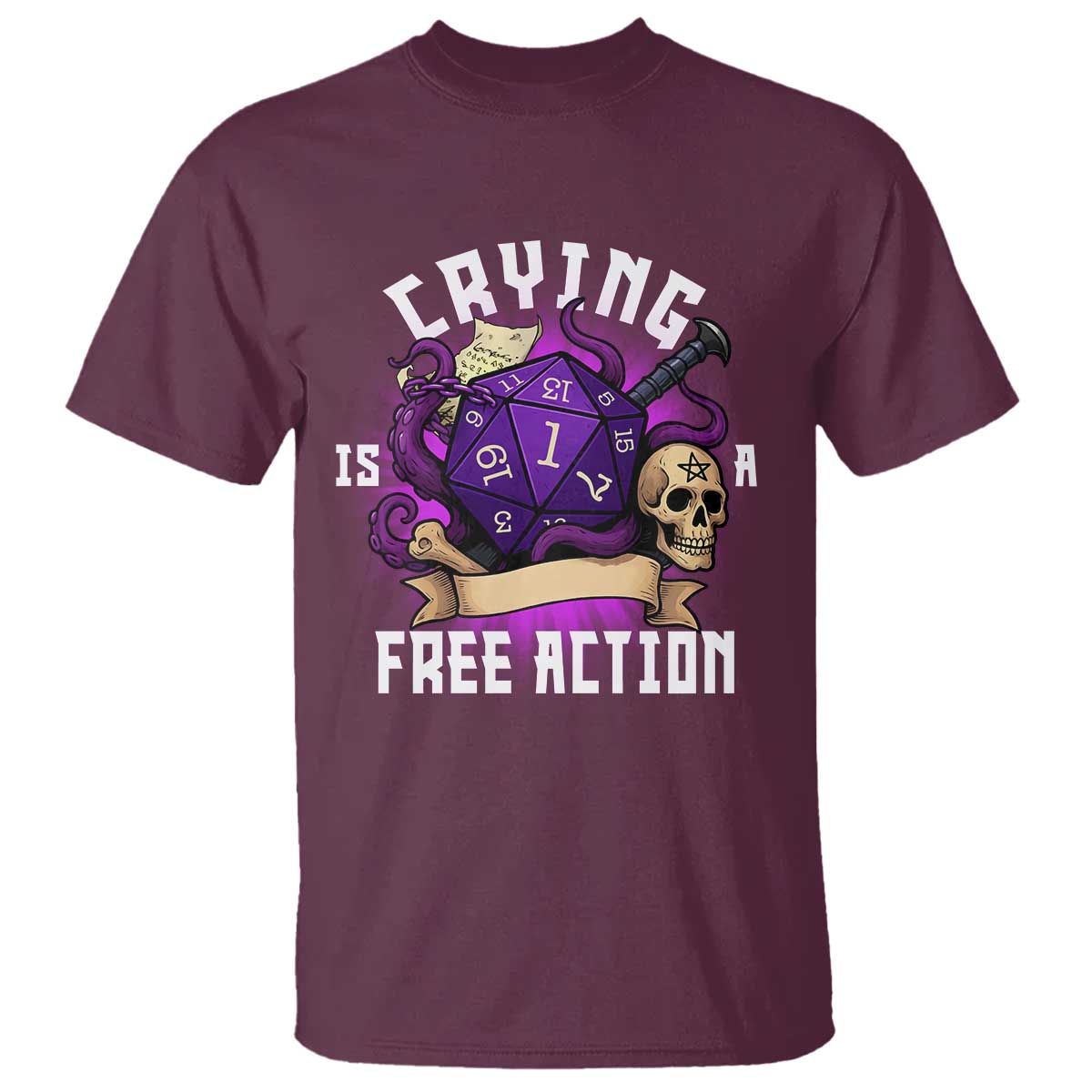 Funny RPG Gamer Crying Is A Free Action T Shirt Vintage D20 Side Quests Tabletop - Wonder Print Shop