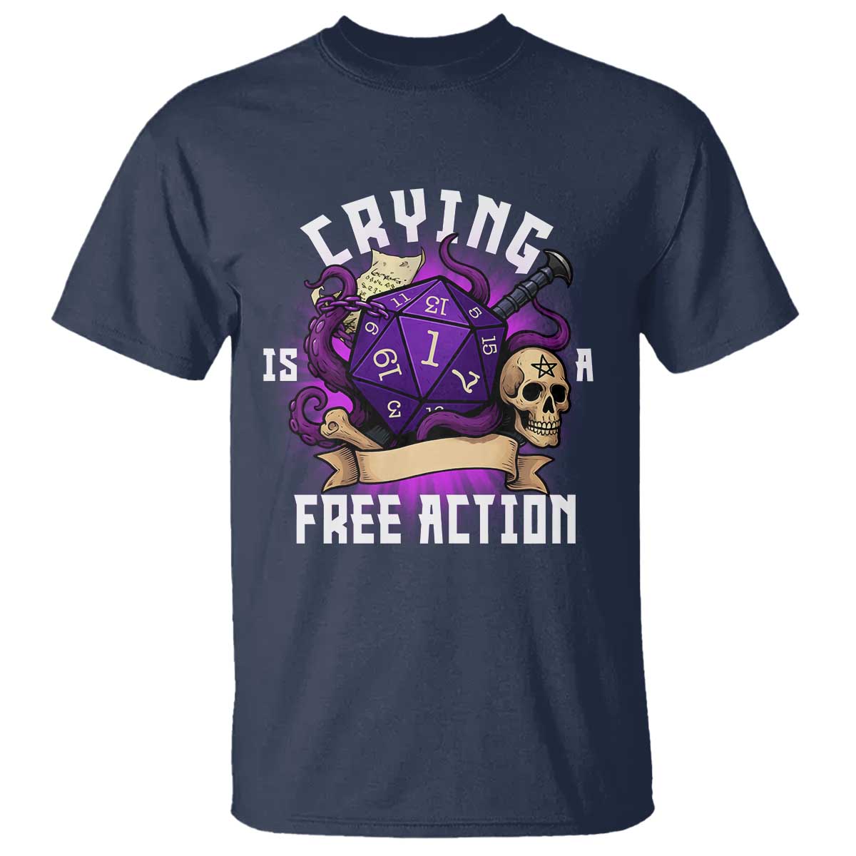 Funny RPG Gamer Crying Is A Free Action T Shirt Vintage D20 Side Quests Tabletop - Wonder Print Shop