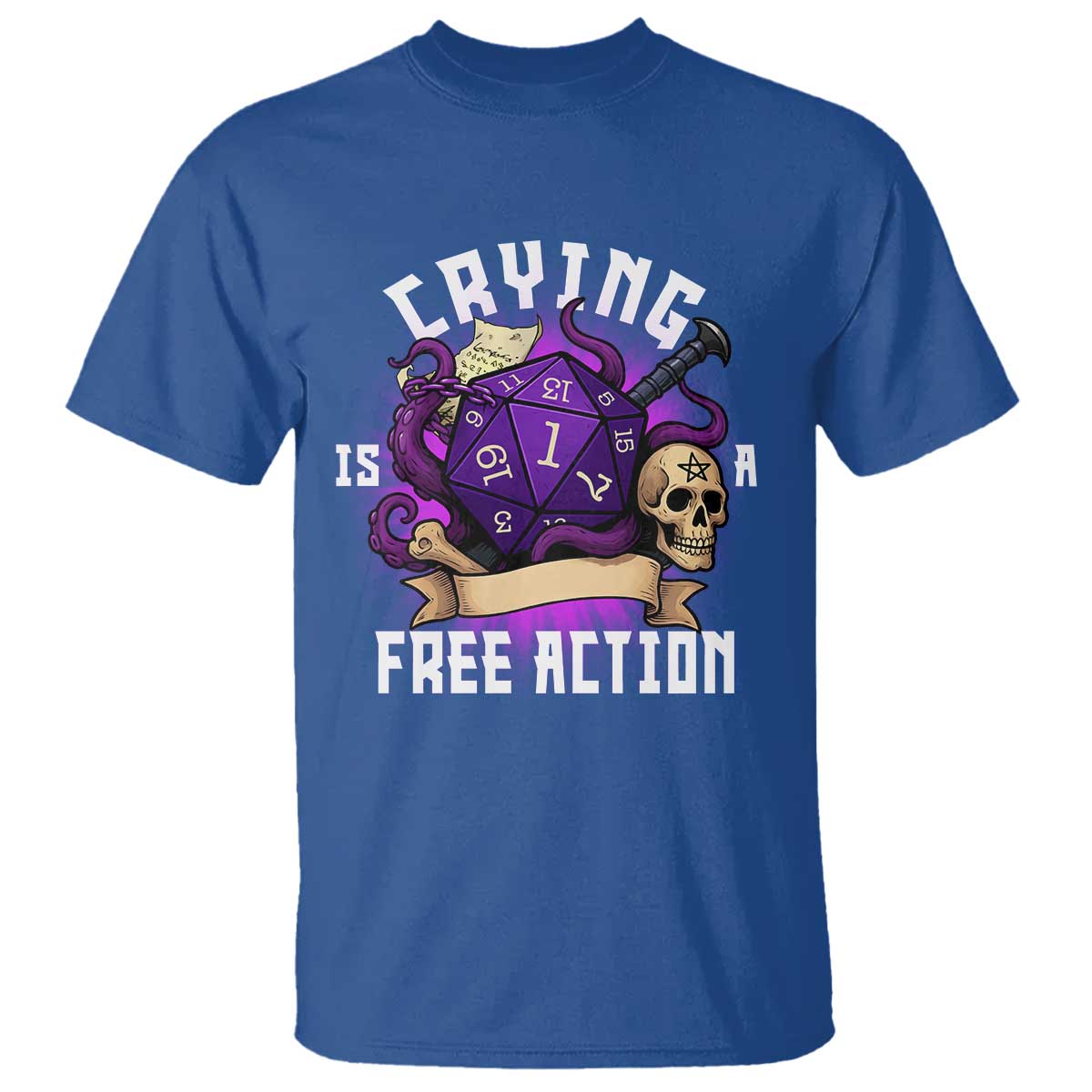 Funny RPG Gamer Crying Is A Free Action T Shirt Vintage D20 Side Quests Tabletop - Wonder Print Shop