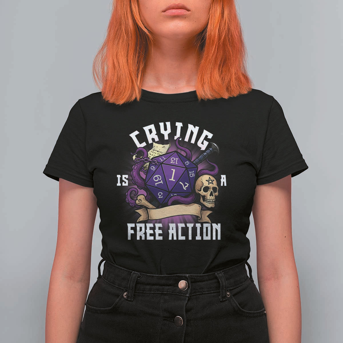 Funny RPG Gamer Crying Is A Free Action T Shirt For Women Vintage D20 Side Quests Tabletop - Wonder Print Shop