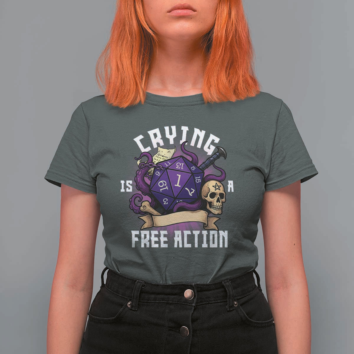 Funny RPG Gamer Crying Is A Free Action T Shirt For Women Vintage D20 Side Quests Tabletop - Wonder Print Shop