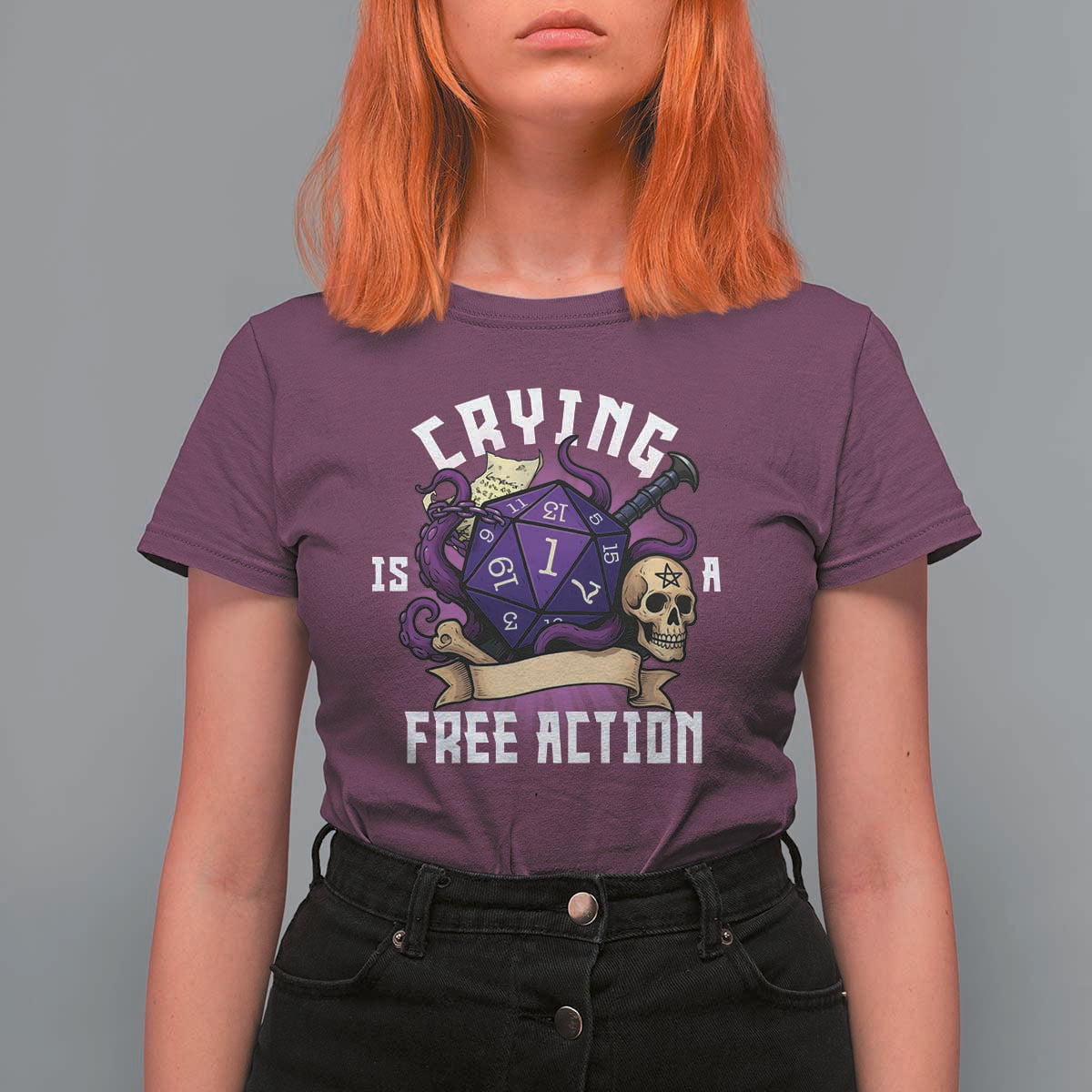 Funny RPG Gamer Crying Is A Free Action T Shirt For Women Vintage D20 Side Quests Tabletop - Wonder Print Shop