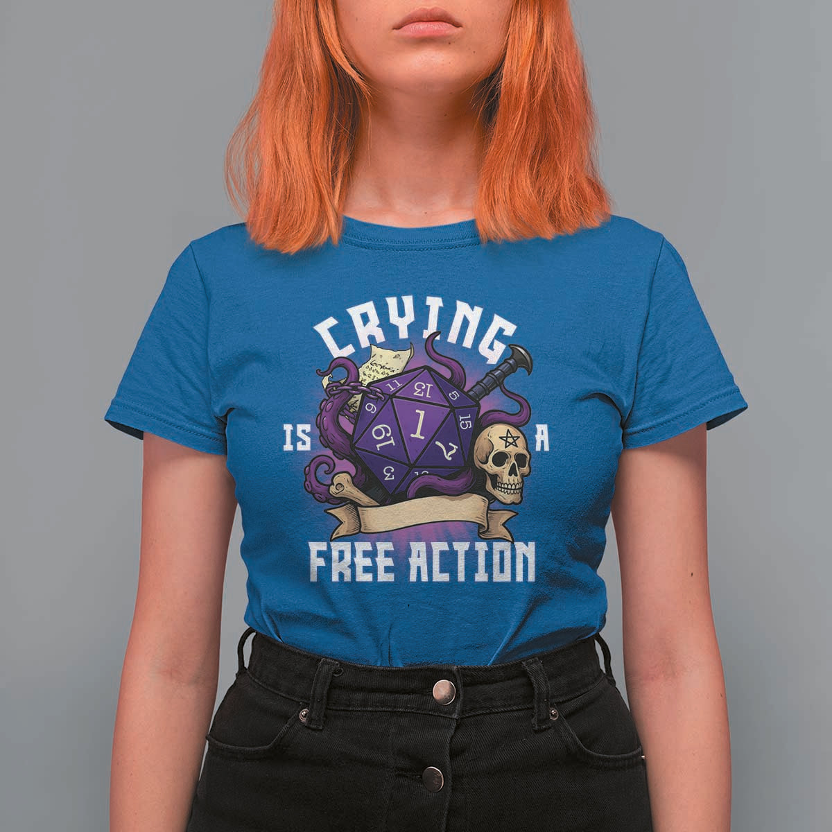 Funny RPG Gamer Crying Is A Free Action T Shirt For Women Vintage D20 Side Quests Tabletop - Wonder Print Shop