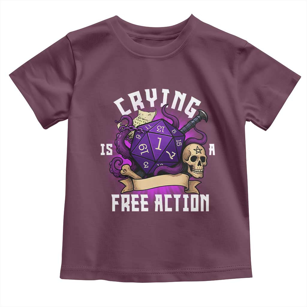 Funny RPG Gamer Crying Is A Free Action Toddler T Shirt Vintage D20 Side Quests Tabletop - Wonder Print Shop