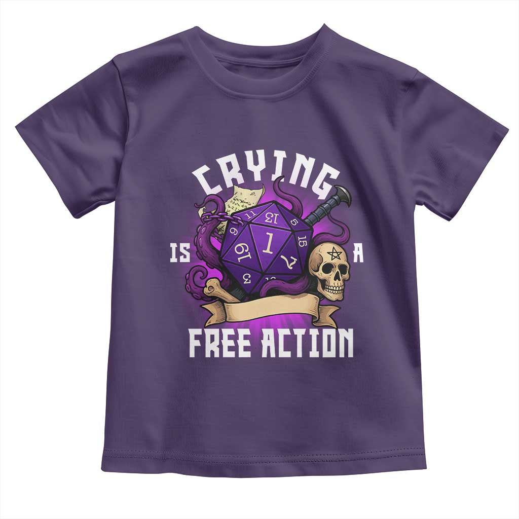 Funny RPG Gamer Crying Is A Free Action Toddler T Shirt Vintage D20 Side Quests Tabletop - Wonder Print Shop