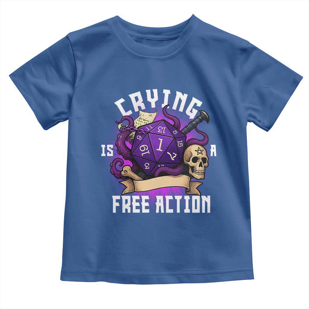 Funny RPG Gamer Crying Is A Free Action Toddler T Shirt Vintage D20 Side Quests Tabletop - Wonder Print Shop