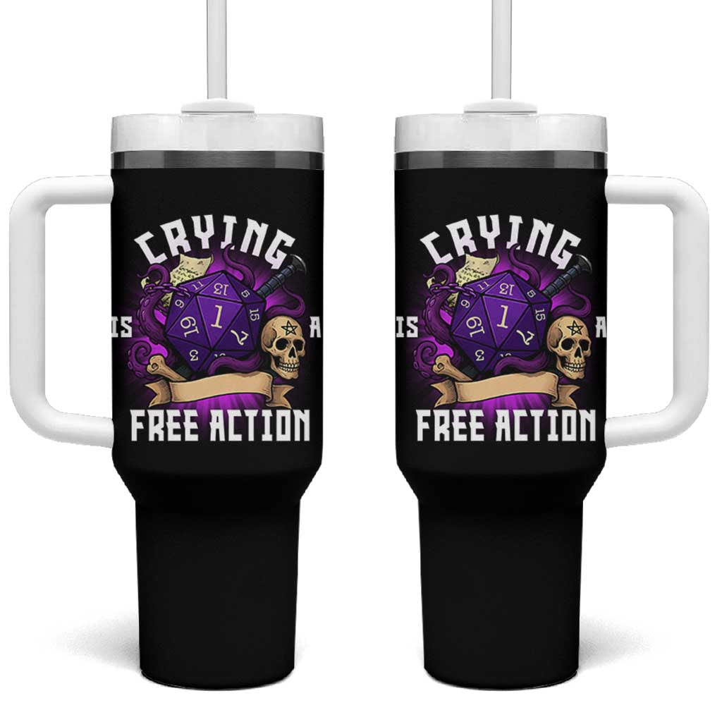 Funny RPG Gamer Crying Is A Free Action Tumbler With Handle Vintage D20 Side Quests Tabletop - Wonder Print Shop