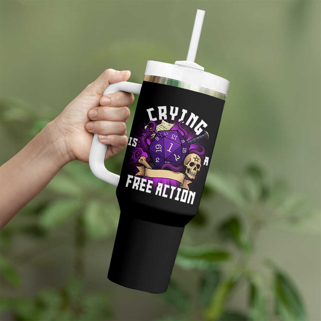 Funny RPG Gamer Crying Is A Free Action Tumbler With Handle Vintage D20 Side Quests Tabletop - Wonder Print Shop