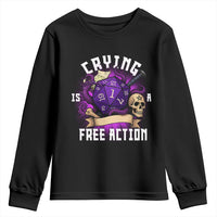 Funny RPG Gamer Crying Is A Free Action Youth Sweatshirt Vintage D20 Side Quests Tabletop - Wonder Print Shop